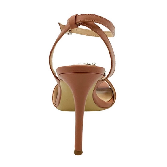 NIB Charles David Embellished High Heel Sandal Petal Brown Leather Size 8.5 - Picture 3 of 5